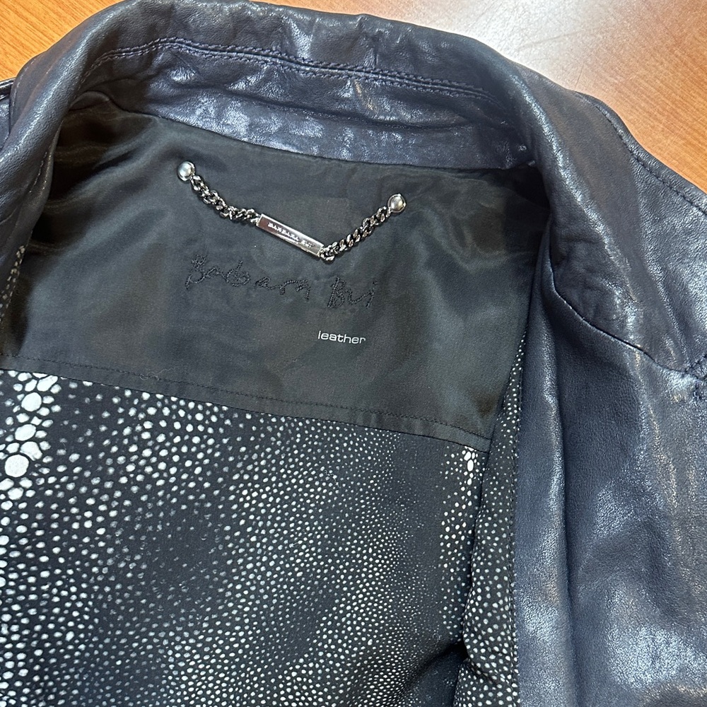 Barbara Bui Dark Blue Lamb Leather Moto Jacket - Picture 6 of 7